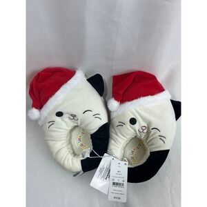 Squishmallows Santa Hat Cat Slippers Kids Size 4/5 Christmas Cam Off-White New